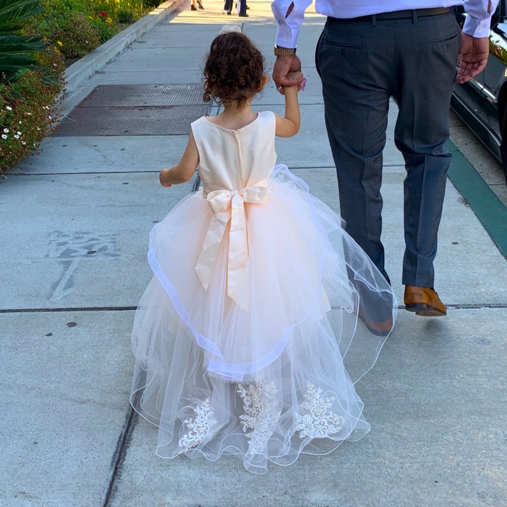 Light pink/peach tulle floral FLOWER GIRL dress